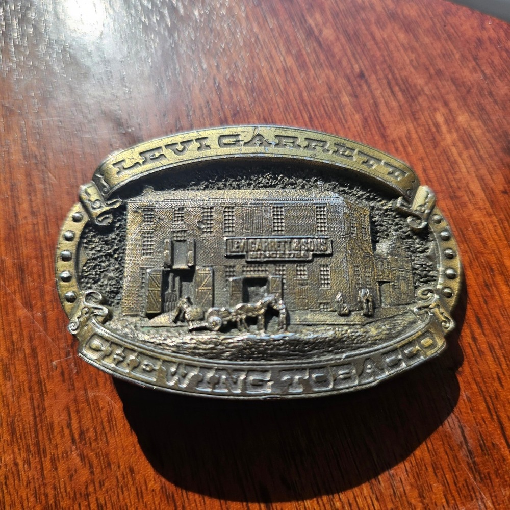 Vintage brass Levi Garrett Chewing Tobacco Belt Buckle USA Great American Buckle